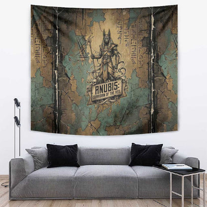 Anubis Tapestry Ancient Egyptian Aged Papyrus, Scales of Justice, and Egyptian Hieroglyph - African Pride