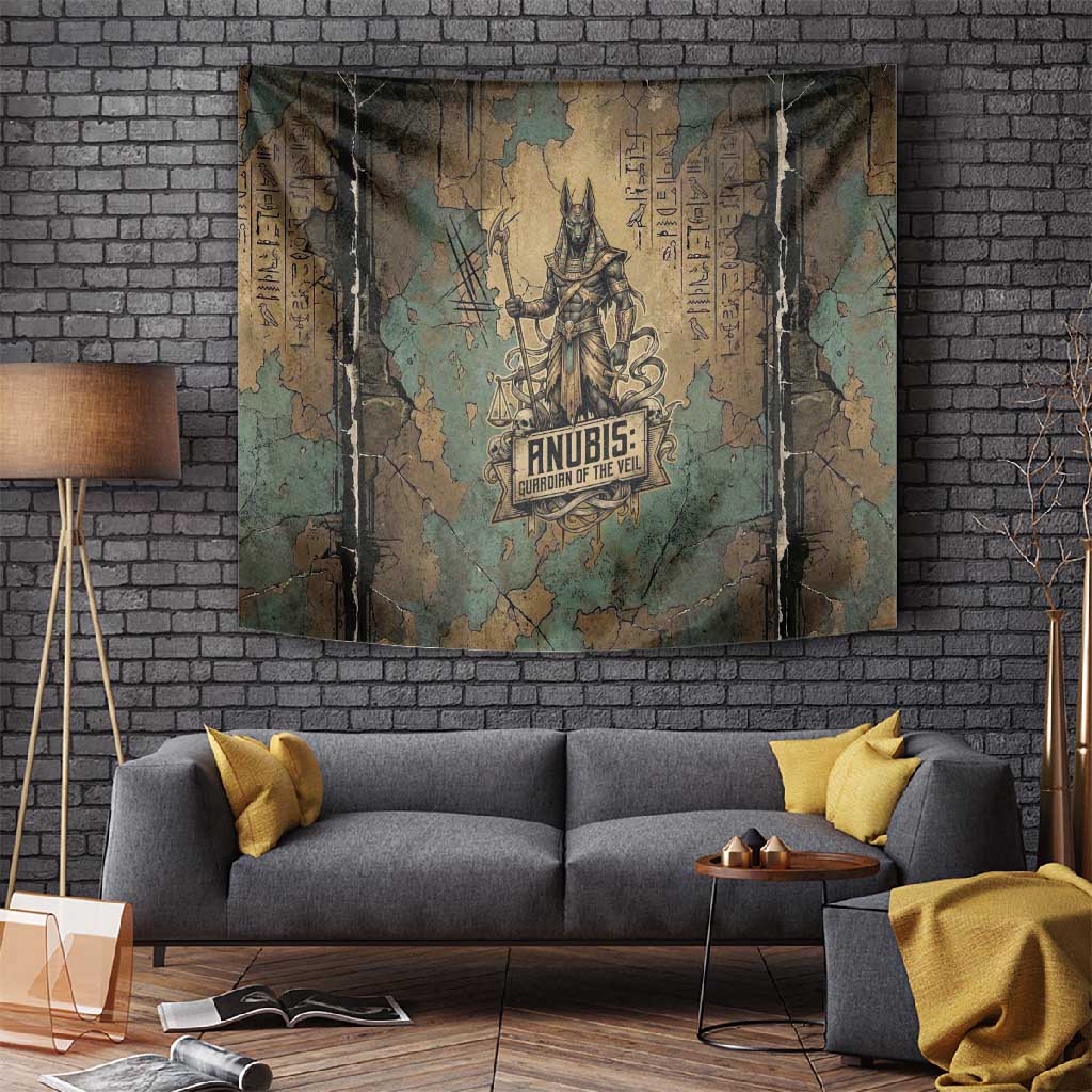 Anubis Tapestry Ancient Egyptian Aged Papyrus, Scales of Justice, and Egyptian Hieroglyph - African Pride