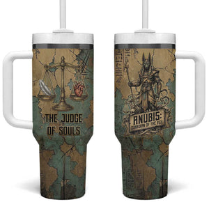 Anubis Tumbler With Handle Ancient Egyptian Aged Papyrus, Scales of Justice, and Egyptian Hieroglyph - African Pride