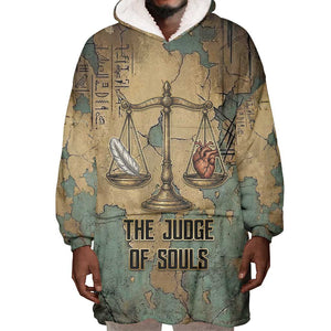 Anubis Wearable Blanket Hoodie Ancient Egyptian Aged Papyrus, Scales of Justice, and Egyptian Hieroglyph - African Pride