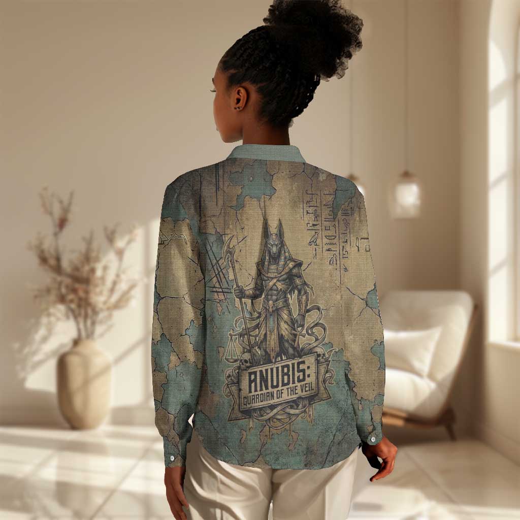Anubis Women Casual Shirt Ancient Egyptian Aged Papyrus, Scales of Justice, and Egyptian Hieroglyph - African Pride