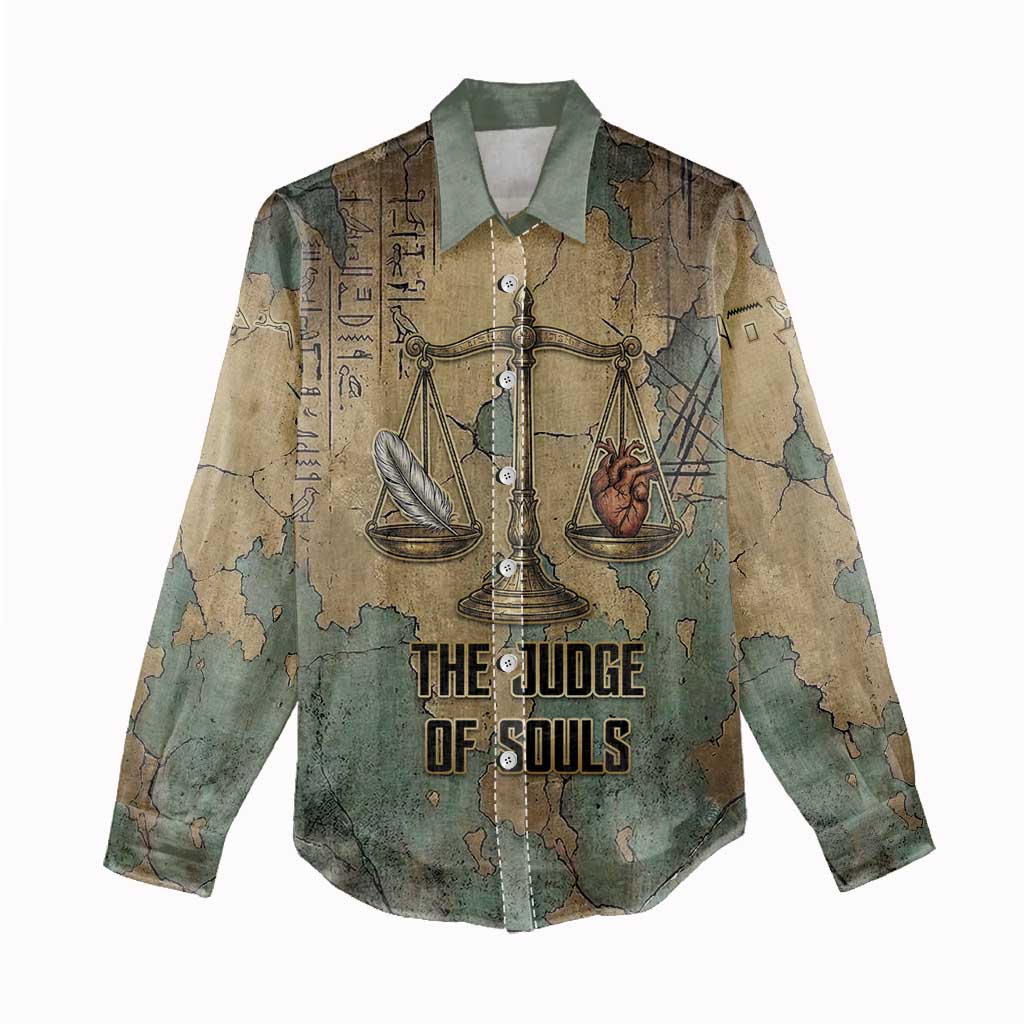 Anubis Women Casual Shirt Ancient Egyptian Aged Papyrus, Scales of Justice, and Egyptian Hieroglyph - African Pride