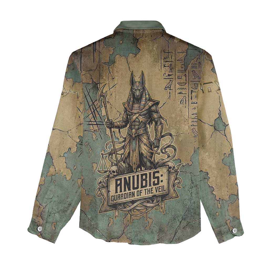 Anubis Women Casual Shirt Ancient Egyptian Aged Papyrus, Scales of Justice, and Egyptian Hieroglyph - African Pride