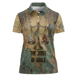 Anubis Women Polo Shirt Ancient Egyptian Aged Papyrus, Scales of Justice, and Egyptian Hieroglyph - African Pride