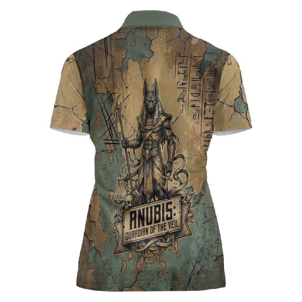 Anubis Women Polo Shirt Ancient Egyptian Aged Papyrus, Scales of Justice, and Egyptian Hieroglyph - African Pride