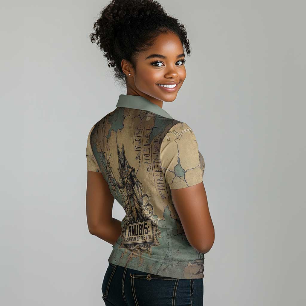 Anubis Women Polo Shirt Ancient Egyptian Aged Papyrus, Scales of Justice, and Egyptian Hieroglyph - African Pride