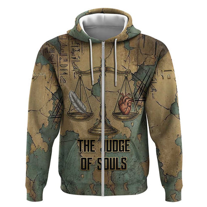 Anubis Zip Hoodie Ancient Egyptian Aged Papyrus, Scales of Justice, and Egyptian Hieroglyph - African Pride