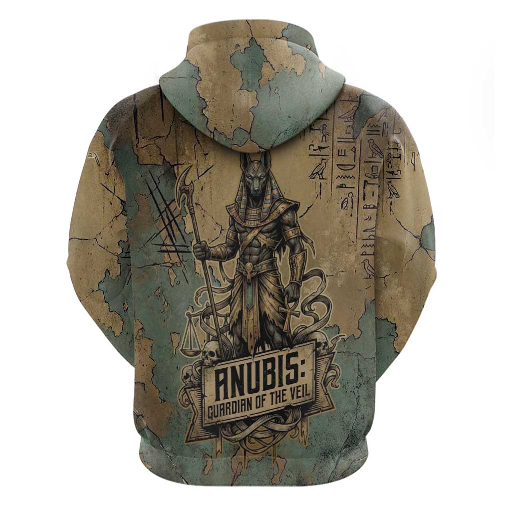 Anubis Zip Hoodie Ancient Egyptian Aged Papyrus, Scales of Justice, and Egyptian Hieroglyph - African Pride