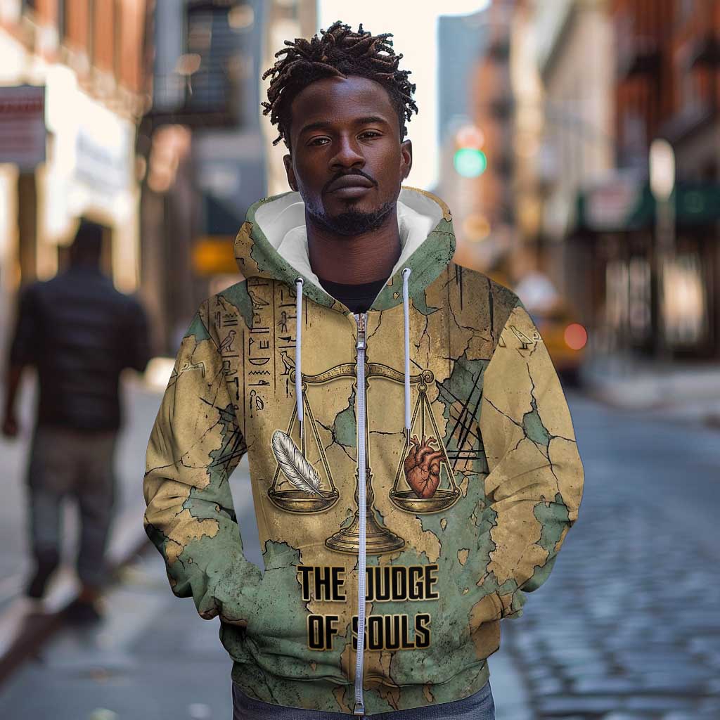 Anubis Zip Hoodie Ancient Egyptian Aged Papyrus, Scales of Justice, and Egyptian Hieroglyph - African Pride