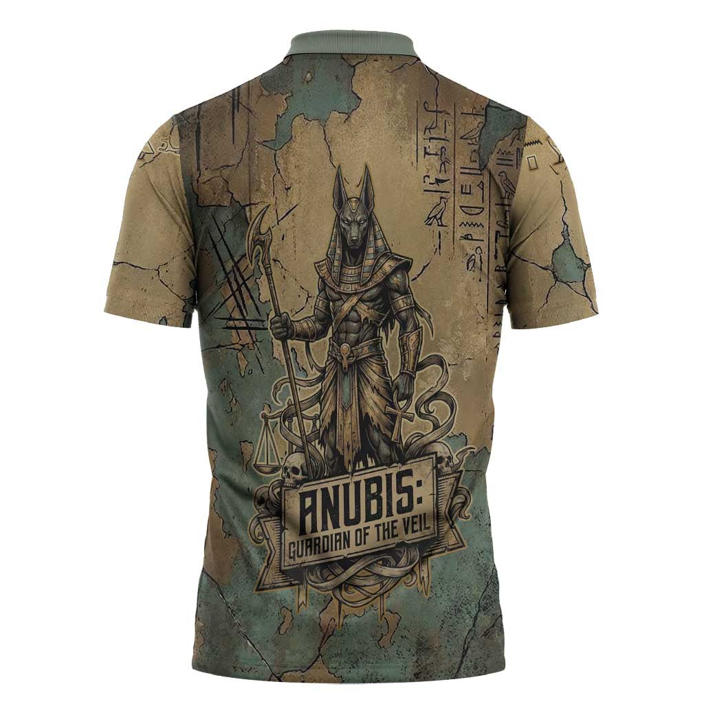 Anubis Zipper Polo Shirt Ancient Egyptian Aged Papyrus, Scales of Justice, and Egyptian Hieroglyph - African Pride