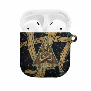 Anubis Ancient Egyptian AirPods Case with Starry Mummy Wrap Pattern, Anubis Warrior Illustration, and Pyramid - African Pride