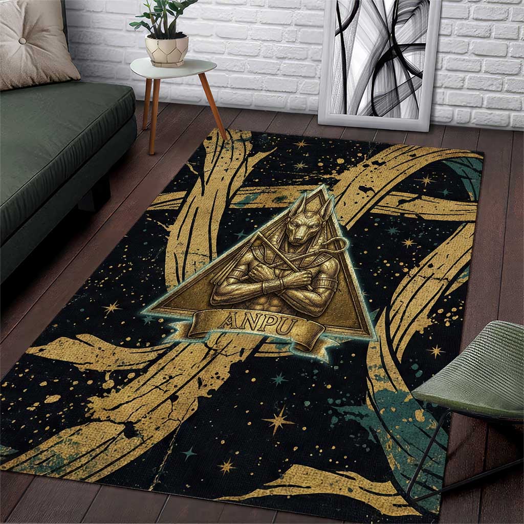 Anubis Ancient Egyptian Area Rug with Starry Mummy Wrap Pattern, Anubis Warrior Illustration, and Pyramid - African Pride