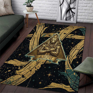 Anubis Ancient Egyptian Area Rug with Starry Mummy Wrap Pattern, Anubis Warrior Illustration, and Pyramid - African Pride
