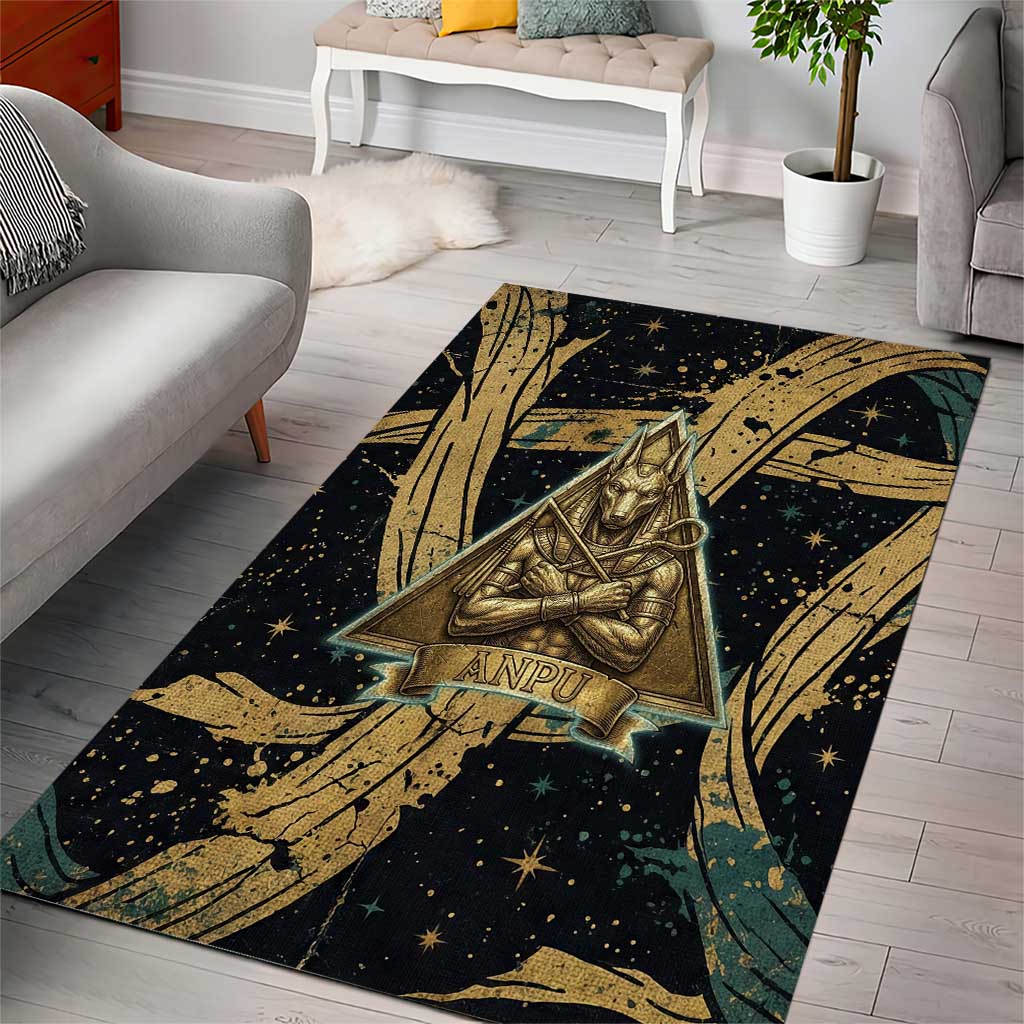 Anubis Ancient Egyptian Area Rug with Starry Mummy Wrap Pattern, Anubis Warrior Illustration, and Pyramid - African Pride