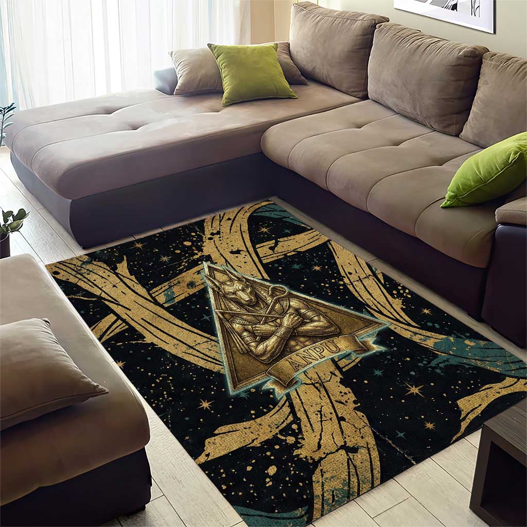 Anubis Ancient Egyptian Area Rug with Starry Mummy Wrap Pattern, Anubis Warrior Illustration, and Pyramid - African Pride