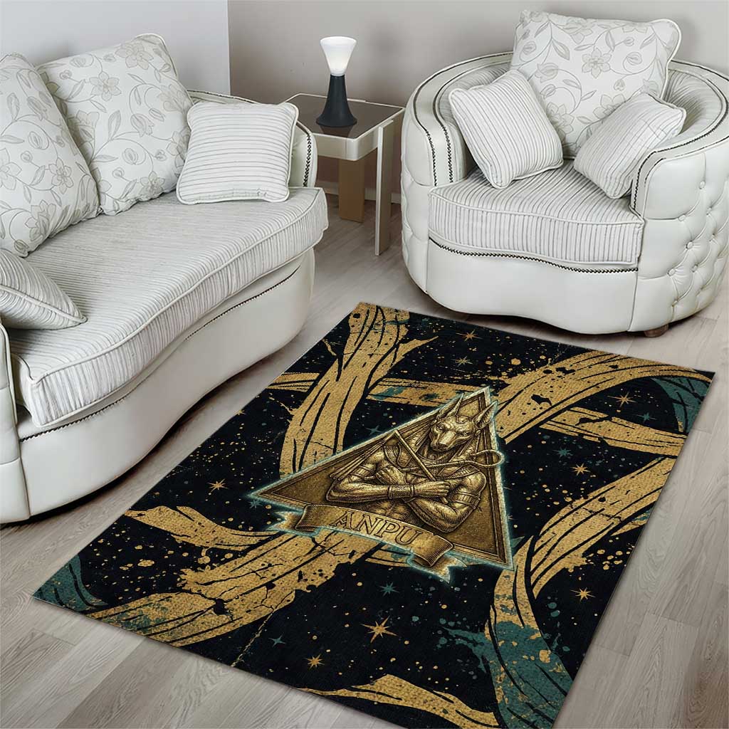 Anubis Ancient Egyptian Area Rug with Starry Mummy Wrap Pattern, Anubis Warrior Illustration, and Pyramid - African Pride