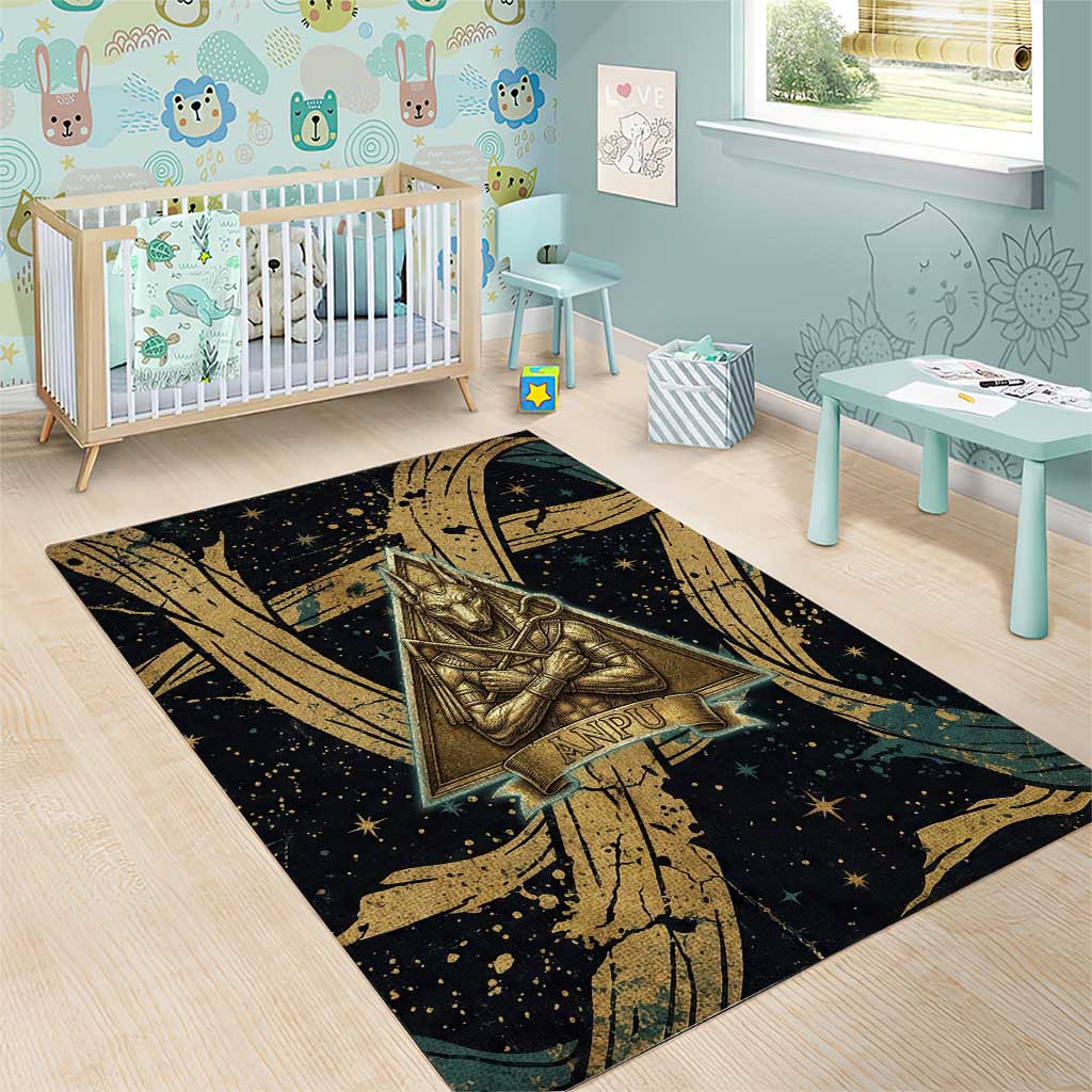Anubis Ancient Egyptian Area Rug with Starry Mummy Wrap Pattern, Anubis Warrior Illustration, and Pyramid - African Pride