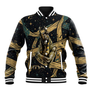 Anubis Ancient Egyptian Baseball Jacket with Starry Mummy Wrap Pattern, Anubis Warrior Illustration, and Pyramid - African Pride