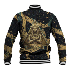 Anubis Ancient Egyptian Baseball Jacket with Starry Mummy Wrap Pattern, Anubis Warrior Illustration, and Pyramid - African Pride