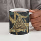 Anubis Ancient Egyptian Ceramic Mug with Starry Mummy Wrap Pattern, Anubis Warrior Illustration, and Pyramid - African Pride
