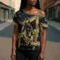 Anubis Ancient Egyptian Cross Shoulder Shirt with Starry Mummy Wrap Pattern, Anubis Warrior Illustration, and Pyramid - African Pride