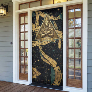 Anubis Ancient Egyptian Door Cover with Starry Mummy Wrap Pattern, Anubis Warrior Illustration, and Pyramid - African Pride