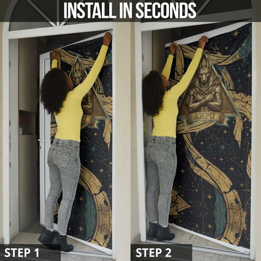 Anubis Ancient Egyptian Door Cover with Starry Mummy Wrap Pattern, Anubis Warrior Illustration, and Pyramid - African Pride