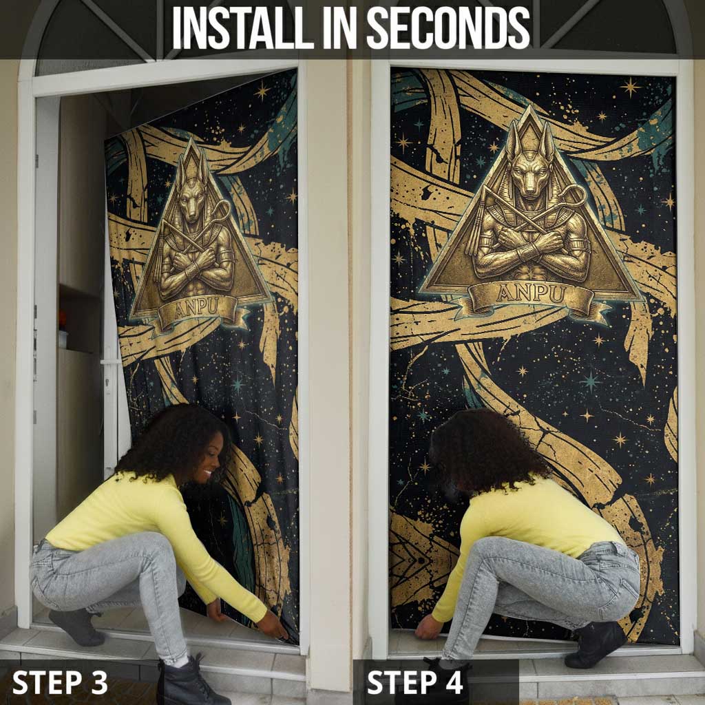 Anubis Ancient Egyptian Door Cover with Starry Mummy Wrap Pattern, Anubis Warrior Illustration, and Pyramid - African Pride