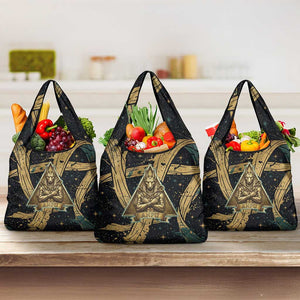 Anubis Ancient Egyptian Grocery Bag with Starry Mummy Wrap Pattern, Anubis Warrior Illustration, and Pyramid - African Pride