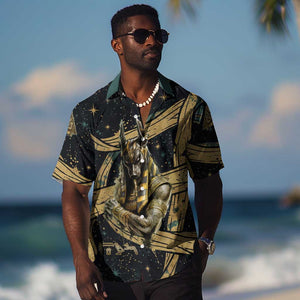 Anubis Ancient Egyptian Hawaiian Shirt with Starry Mummy Wrap Pattern, Anubis Warrior Illustration, and Pyramid - African Pride