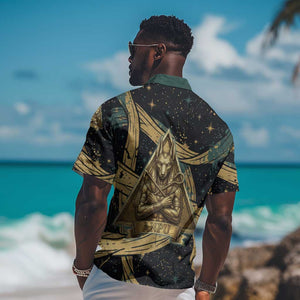 Anubis Ancient Egyptian Hawaiian Shirt with Starry Mummy Wrap Pattern, Anubis Warrior Illustration, and Pyramid - African Pride