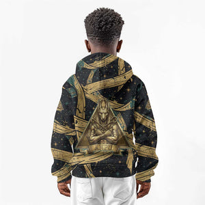 Anubis Ancient Egyptian Kid Hoodie with Starry Mummy Wrap Pattern, Anubis Warrior Illustration, and Pyramid - African Pride