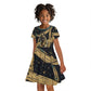 Anubis Ancient Egyptian Kid Short Sleeve Dress with Starry Mummy Wrap Pattern, Anubis Warrior Illustration, and Pyramid - African Pride