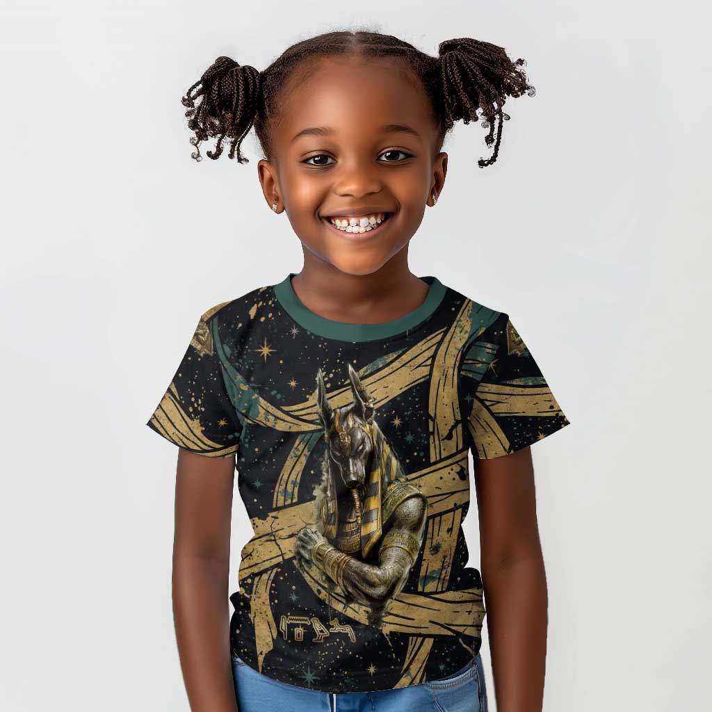 Anubis Ancient Egyptian Kid T shirt with Starry Mummy Wrap Pattern, Anubis Warrior Illustration, and Pyramid - African Pride