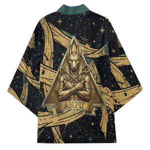 Anubis Ancient Egyptian Kimono with Starry Mummy Wrap Pattern, Anubis Warrior Illustration, and Pyramid - African Pride