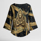 Anubis Ancient Egyptian Kimono Sleeve Blouse with Starry Mummy Wrap Pattern, Anubis Warrior Illustration, and Pyramid - African Pride