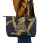 Anubis Ancient Egyptian Leather Tote Bag with Starry Mummy Wrap Pattern, Anubis Warrior Illustration, and Pyramid - African Pride