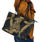 Anubis Ancient Egyptian Leather Tote Bag with Starry Mummy Wrap Pattern, Anubis Warrior Illustration, and Pyramid - African Pride