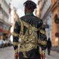Anubis Ancient Egyptian Long Sleeve Button Shirt with Starry Mummy Wrap Pattern, Anubis Warrior Illustration, and Pyramid - African Pride