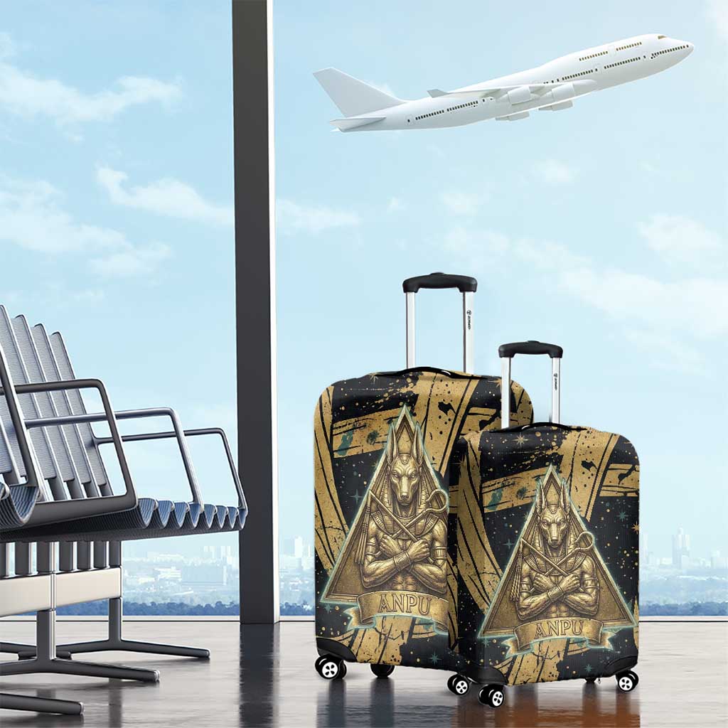 Anubis Ancient Egyptian Luggage Cover with Starry Mummy Wrap Pattern, Anubis Warrior Illustration, and Pyramid - African Pride