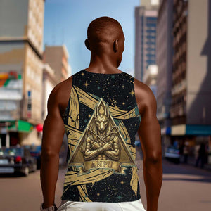 Anubis Ancient Egyptian Men Tank Top with Starry Mummy Wrap Pattern, Anubis Warrior Illustration, and Pyramid - African Pride