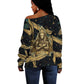 Anubis Ancient Egyptian Off Shoulder Sweater with Starry Mummy Wrap Pattern, Anubis Warrior Illustration, and Pyramid - African Pride