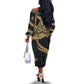 Anubis Ancient Egyptian Off The Shoulder Long Sleeve Dress with Starry Mummy Wrap Pattern, Anubis Warrior Illustration, and Pyramid - African Pride