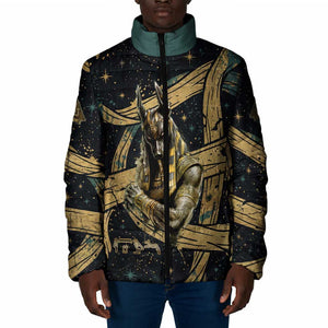 Anubis Ancient Egyptian Padded Jacket with Starry Mummy Wrap Pattern, Anubis Warrior Illustration, and Pyramid - African Pride