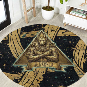 Anubis Ancient Egyptian Round Carpet with Starry Mummy Wrap Pattern, Anubis Warrior Illustration, and Pyramid - African Pride