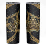 Anubis Ancient Egyptian Skinny Tumbler with Starry Mummy Wrap Pattern, Anubis Warrior Illustration, and Pyramid - African Pride