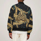 Anubis Ancient Egyptian Sleeve Zip Bomber Jacket with Starry Mummy Wrap Pattern, Anubis Warrior Illustration, and Pyramid - African Pride