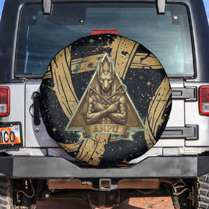 Anubis Ancient Egyptian Spare Tire Cover with Starry Mummy Wrap Pattern, Anubis Warrior Illustration, and Pyramid - African Pride