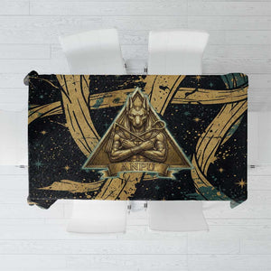 Anubis Ancient Egyptian Tablecloth with Starry Mummy Wrap Pattern, Anubis Warrior Illustration, and Pyramid - African Pride