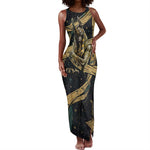 Anubis Ancient Egyptian Tank Maxi Dress with Starry Mummy Wrap Pattern, Anubis Warrior Illustration, and Pyramid - African Pride